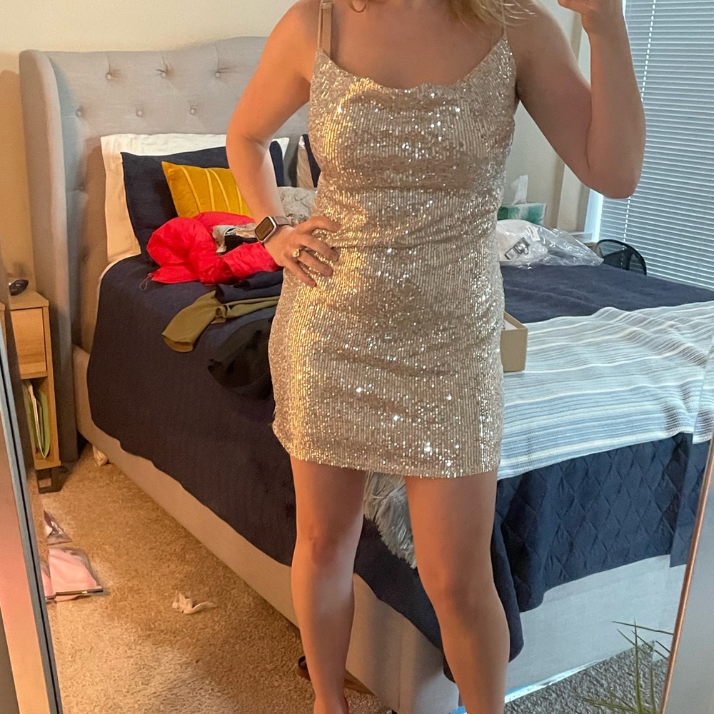 12TH TRIBE STARGAZE SILVER SEQUIN MINI DRESS